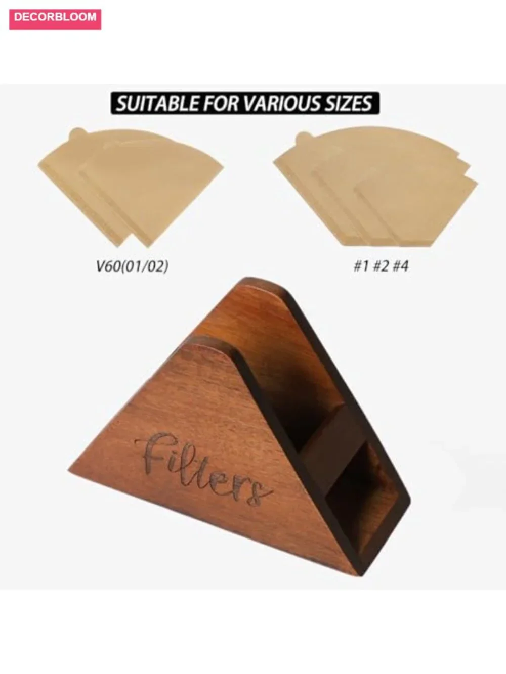 Acacia Wood Coffee Filter Holder, Large Capacity Organizer for Pour Over